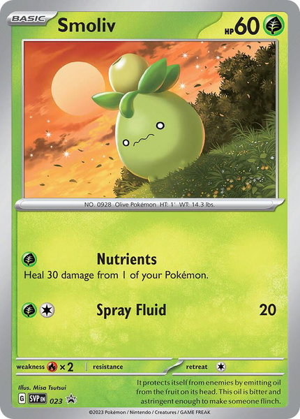 Smoliv - 023 trading card from SV: Scarlet & Violet Promo Cards Smoliv - 023 - SV: Scarlet & Violet Promo Cards Pokémon trading card