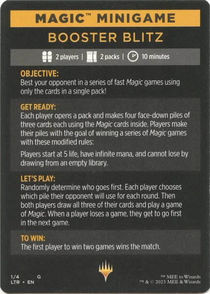 Magic Minigame: Booster Blitz - Universes Beyond: The Lord of the Rings: Tales of Middle-earth Magic: The Gathering trading card