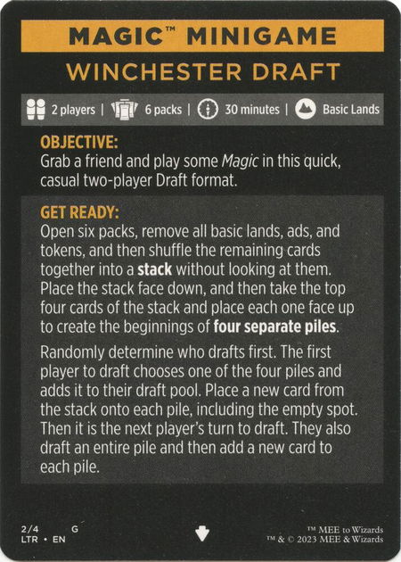 Magic Minigame: Winchester Draft - Universes Beyond: The Lord of the Rings: Tales of Middle-earth Magic: The Gathering trading card