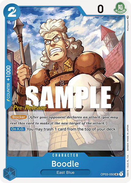 Boodle trading card from Pillars of Strength Pre-Release Cards Boodle - Pillars of Strength Pre-Release Cards One Piece trading card