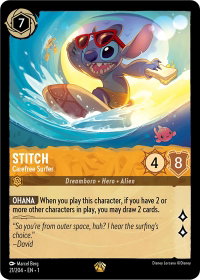 Stitch - Carefree Surfer - The First Chapter (1) #21/204 - Legendary Disney Lorcana Trading Card
