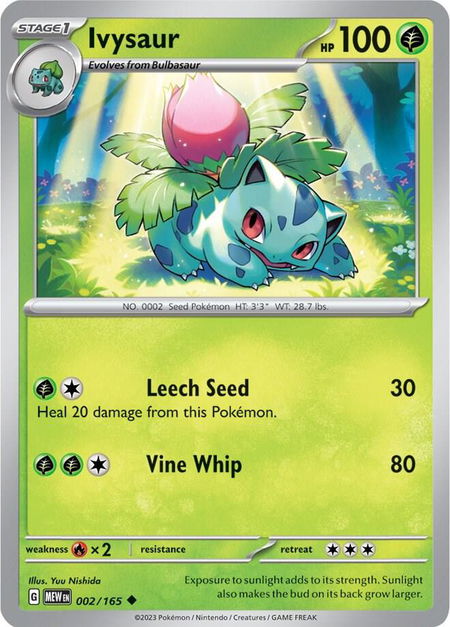 Ivysaur - 002/165 trading card from SV: Scarlet & Violet 151 Ivysaur - 002/165 - SV: Scarlet & Violet 151 Pokémon trading card