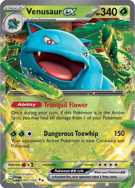 Venusaur ex - 003/165 trading card from SV: Scarlet & Violet 151 Venusaur ex - 003/165 - SV: Scarlet & Violet 151 Pokémon trading card