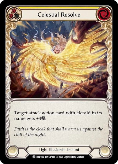 Celestial Resolve (Yellow) trading card from Dusk till Dawn Celestial Resolve (Yellow) - Dusk till Dawn Flesh and Blood trading card