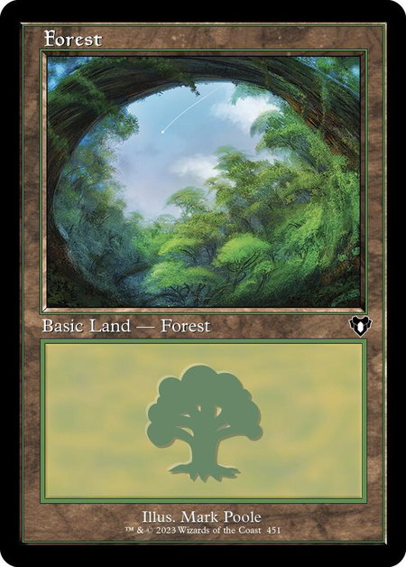 Forest (451) (Retro Frame) - Commander Masters Magic: The Gathering trading card