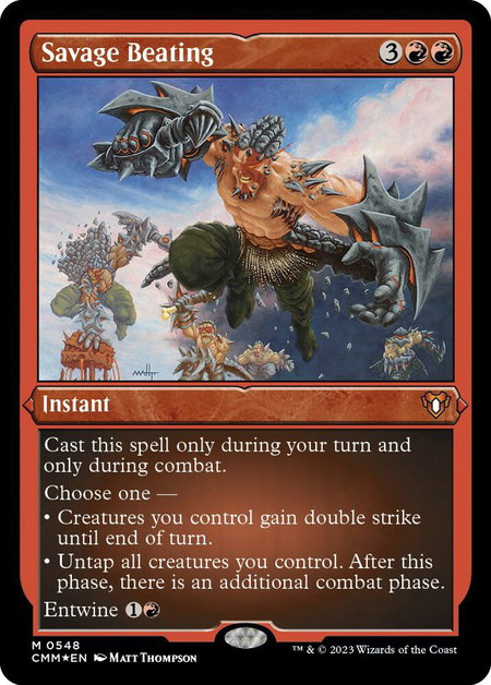 Savage Beating (Foil Etched) - Commander Masters Magic: The Gathering trading card