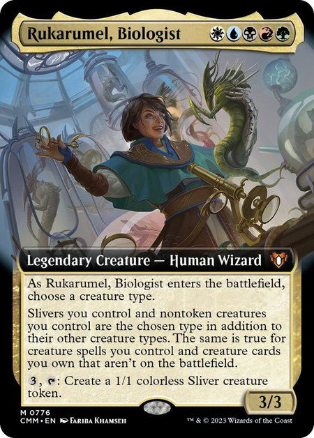 Rukarumel, Biologist (Extended Art) - Commander Masters Magic: The Gathering trading card