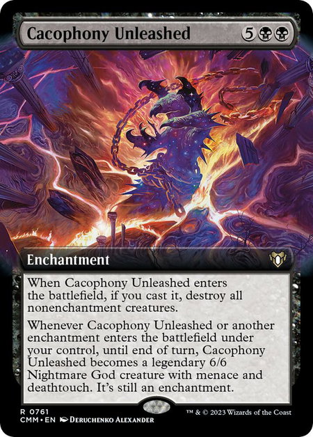 Cacophony Unleashed (Extended Art) - Commander Masters Magic: The Gathering trading card