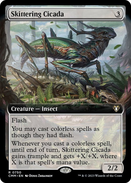 Skittering Cicada (Extended Art) - Commander Masters Magic: The Gathering trading card