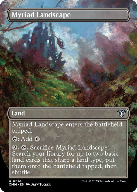 Myriad Landscape (Borderless) - Commander Masters Magic: The Gathering trading card