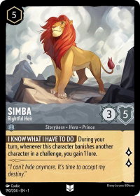 Simba - Rightful Heir - The First Chapter (1) #190/204 - Uncommon Disney Lorcana Trading Card