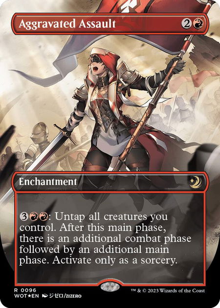 Aggravated Assault (Anime Borderless) (Confetti Foil) - Wilds of Eldraine: Enchanting Tales Magic: The Gathering trading card