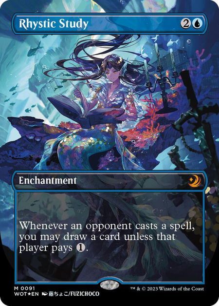 Rhystic Study (Anime Borderless) (Confetti Foil) - Wilds of Eldraine: Enchanting Tales Magic: The Gathering trading card