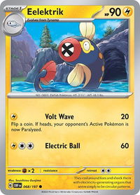 Eelektrik - SV03: Obsidian Flames (OBF) #068/197 - Common Pokémon Trading Card