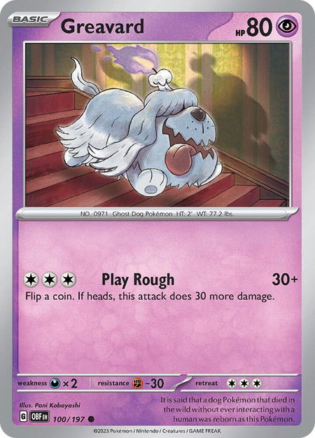 Greavard - 100/197 - SV03: Obsidian Flames Pokémon trading card