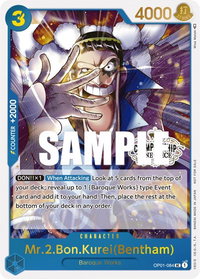 Mr.2.Bon.Kurei (Bentham) (Store Championship Participation Pack Vol. 2) - One Piece Promotion Cards (OP-PR) #OP01-084 - Promo One Piece Trading Card
