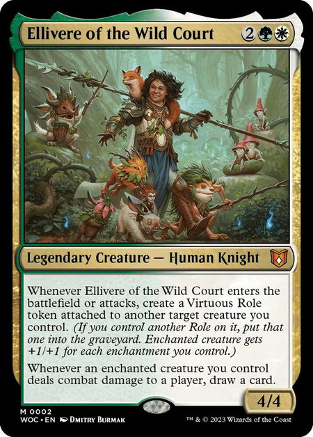 Ellivere of the Wild Court trading card from Commander: Wilds of Eldraine Ellivere of the Wild Court - Commander: Wilds of Eldraine Magic: The Gathering trading card