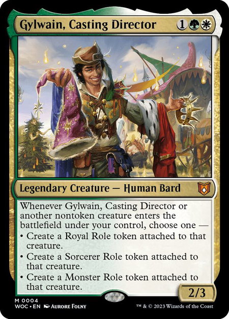 Gylwain, Casting Director trading card from Commander: Wilds of Eldraine Gylwain, Casting Director - Commander: Wilds of Eldraine Magic: The Gathering trading card