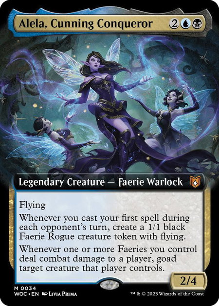 Alela, Cunning Conqueror (Extended Art) - Commander: Wilds of Eldraine Magic: The Gathering trading card