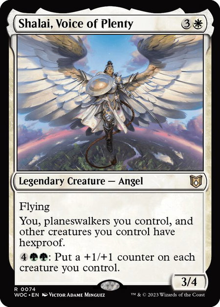 Shalai, Voice of Plenty trading card from Commander: Wilds of Eldraine Shalai, Voice of Plenty - Commander: Wilds of Eldraine Magic: The Gathering trading card