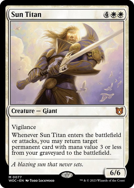 Sun Titan trading card from Commander: Wilds of Eldraine Sun Titan - Commander: Wilds of Eldraine Magic: The Gathering trading card