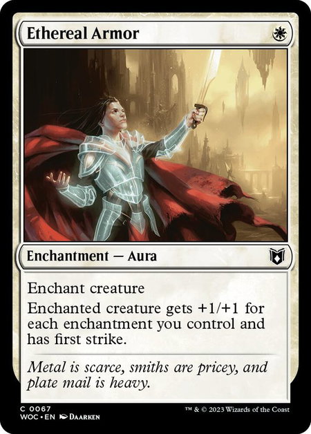 Ethereal Armor trading card from Commander: Wilds of Eldraine Ethereal Armor - Commander: Wilds of Eldraine Magic: The Gathering trading card