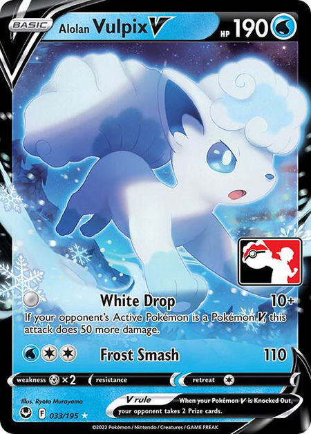 Alolan Vulpix V trading card from Prize Pack Series Cards Alolan Vulpix V - Prize Pack Series Cards Pokémon trading card