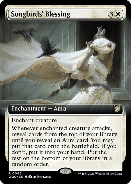 Songbirds' Blessing (Extended Art) trading card from Commander: Wilds of Eldraine Songbirds' Blessing (Extended Art) - Commander: Wilds of Eldraine Magic: The Gathering trading card