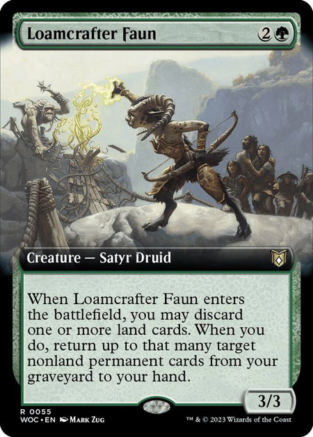 Loamcrafter Faun (Extended Art) trading card from Commander: Wilds of Eldraine Loamcrafter Faun (Extended Art) - Commander: Wilds of Eldraine Magic: The Gathering trading card