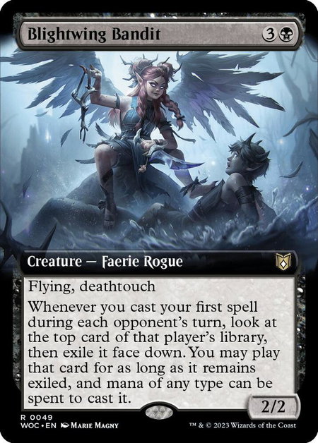 Blightwing Bandit (Extended Art) trading card from Commander: Wilds of Eldraine Blightwing Bandit (Extended Art) - Commander: Wilds of Eldraine Magic: The Gathering trading card