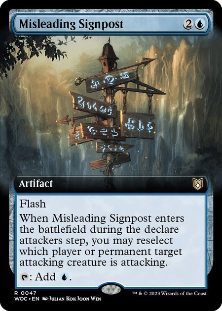 Misleading Signpost (Extended Art) trading card from Commander: Wilds of Eldraine Misleading Signpost (Extended Art) - Commander: Wilds of Eldraine Magic: The Gathering trading card