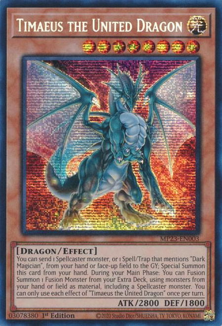 Timaeus the United Dragon trading card from 25th Anniversary Tin: Dueling Heroes Mega Pack Timaeus the United Dragon - 25th Anniversary Tin: Dueling Heroes Mega Pack YuGiOh trading card