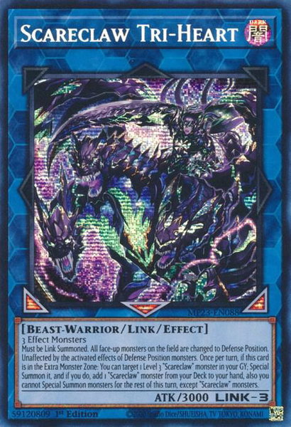Scareclaw Tri-Heart trading card from 25th Anniversary Tin: Dueling Heroes Mega Pack Scareclaw Tri-Heart - 25th Anniversary Tin: Dueling Heroes Mega Pack YuGiOh trading card