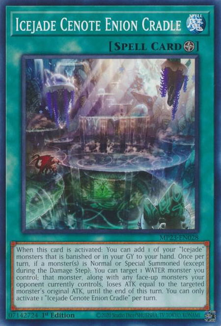 Icejade Cenote Enion Cradle trading card from 25th Anniversary Tin: Dueling Heroes Mega Pack Icejade Cenote Enion Cradle - 25th Anniversary Tin: Dueling Heroes Mega Pack YuGiOh trading card