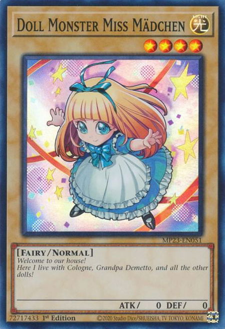 Doll Monster Miss Madchen trading card from 25th Anniversary Tin: Dueling Heroes Mega Pack Doll Monster Miss Madchen - 25th Anniversary Tin: Dueling Heroes Mega Pack YuGiOh trading card
