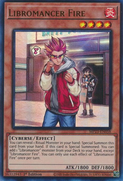 Libromancer Fire trading card from 25th Anniversary Tin: Dueling Heroes Mega Pack Libromancer Fire - 25th Anniversary Tin: Dueling Heroes Mega Pack YuGiOh trading card