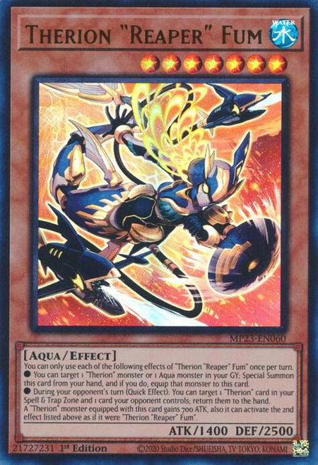 Therion "Reaper" Fum trading card from 25th Anniversary Tin: Dueling Heroes Mega Pack Therion "Reaper" Fum - 25th Anniversary Tin: Dueling Heroes Mega Pack YuGiOh trading card