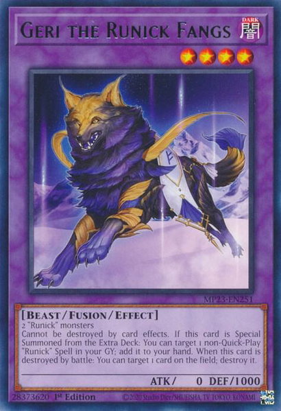 Geri the Runick Fangs trading card from 25th Anniversary Tin: Dueling Heroes Mega Pack Geri the Runick Fangs - 25th Anniversary Tin: Dueling Heroes Mega Pack YuGiOh trading card