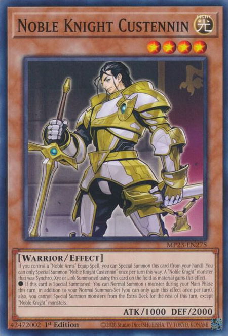 Noble Knight Custennin trading card from 25th Anniversary Tin: Dueling Heroes Mega Pack Noble Knight Custennin - 25th Anniversary Tin: Dueling Heroes Mega Pack YuGiOh trading card
