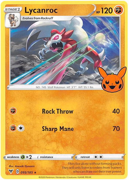 Lycanroc trading card from Trick or Trade BOOster Bundle 2023 Lycanroc - Trick or Trade BOOster Bundle 2023 Pokémon trading card