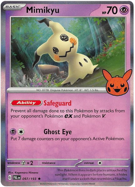 Mimikyu trading card from Trick or Trade BOOster Bundle 2023 Mimikyu - Trick or Trade BOOster Bundle 2023 Pokémon trading card