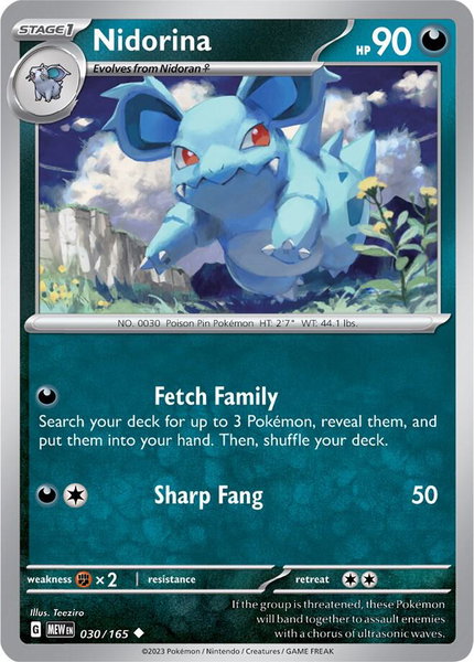 Nidorina trading card from SV: Scarlet & Violet 151 Nidorina - SV: Scarlet & Violet 151 Pokémon trading card