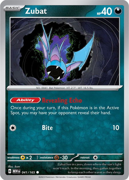 Zubat trading card from SV: Scarlet & Violet 151 Zubat - SV: Scarlet & Violet 151 Pokémon trading card