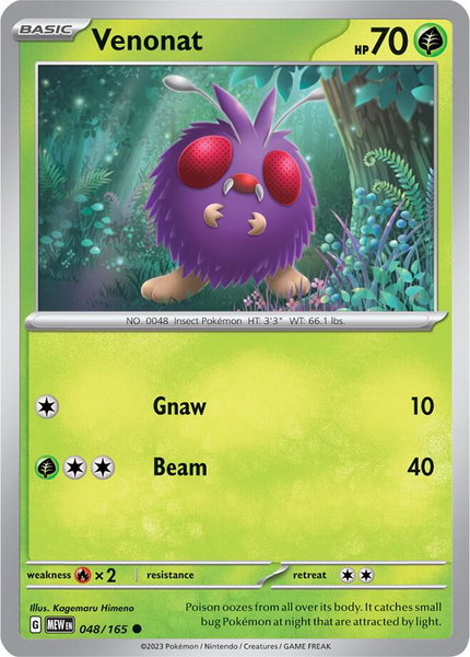 Venonat trading card from SV: Scarlet & Violet 151 Venonat - SV: Scarlet & Violet 151 Pokémon trading card