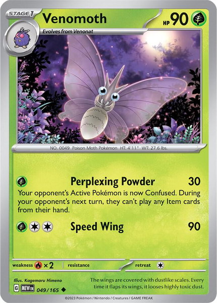Venomoth trading card from SV: Scarlet & Violet 151 Venomoth - SV: Scarlet & Violet 151 Pokémon trading card