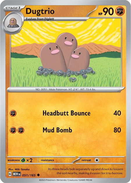 Dugtrio trading card from SV: Scarlet & Violet 151 Dugtrio - SV: Scarlet & Violet 151 Pokémon trading card