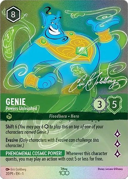 Genie - Powers Unleashed (Alternate Art) trading card from Disney100 Promos Genie - Powers Unleashed (Alternate Art) - Disney100 Promos Disney Lorcana trading card