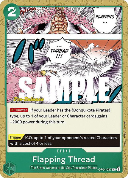 Flapping Thread trading card from Kingdoms of Intrigue Pre-Release Cards Flapping Thread - Kingdoms of Intrigue Pre-Release Cards One Piece trading card