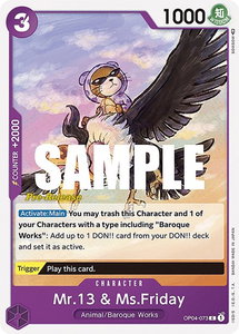 Mr.13 & Ms.Friday - Kingdoms of Intrigue Pre-Release Cards (OP04 PRE) #OP04-073 - Common One Piece Trading Card
