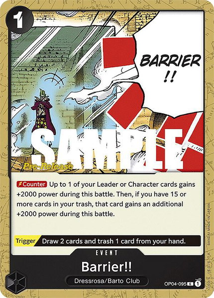 Barrier!! trading card from Kingdoms of Intrigue Pre-Release Cards Barrier!! - Kingdoms of Intrigue Pre-Release Cards One Piece trading card